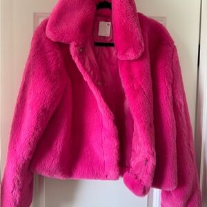 SO Women's Pink Faux Fur Jacket